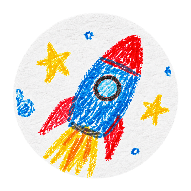 Child's crayon drawing of a rocket