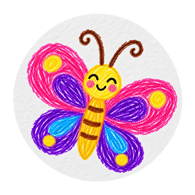 Child's crayon drawing of a butterfly